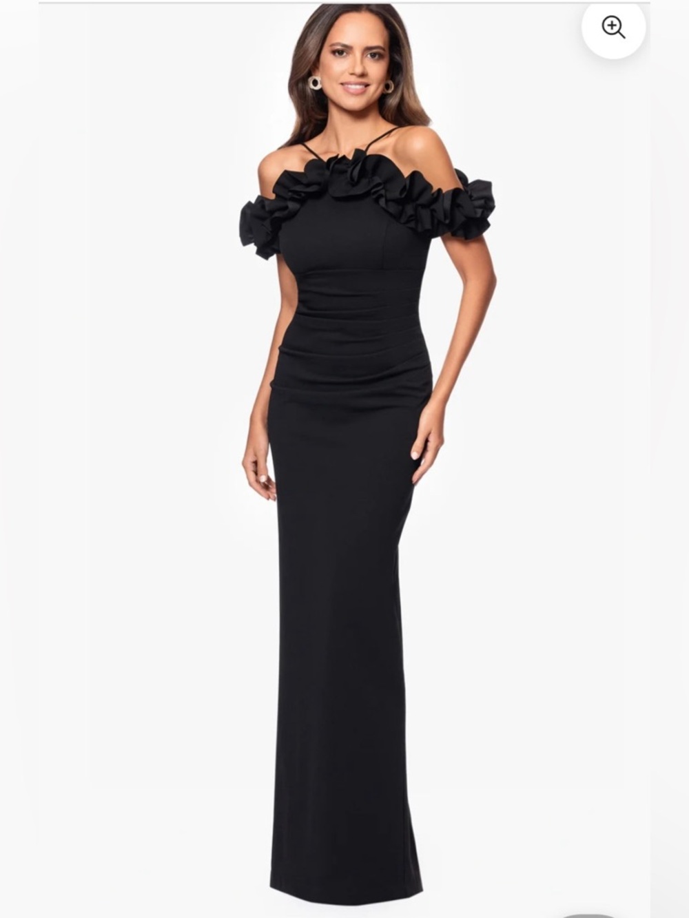 Xscape-size 14

Black Off-Shoulder Ruffle Evening Gown